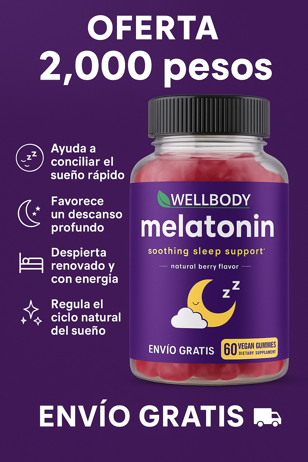 🌙 Melatonina en Gummies – Descansa Mejor Cada Noche (Para 2 meses)