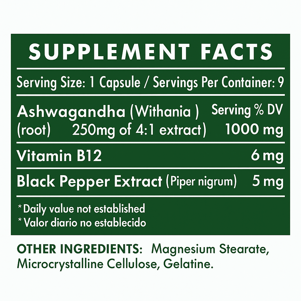 🌿 ASHWAGANDHA + B12 X 90 CAPSULAS (Para 3 meses) 🌿